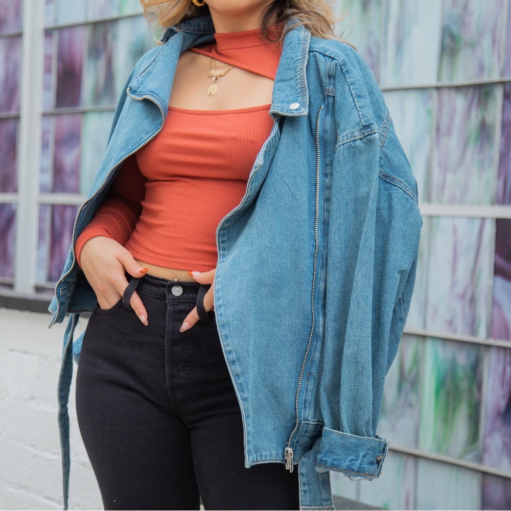 Motorcycle Style Jean Jacket - Picture 4 of 6